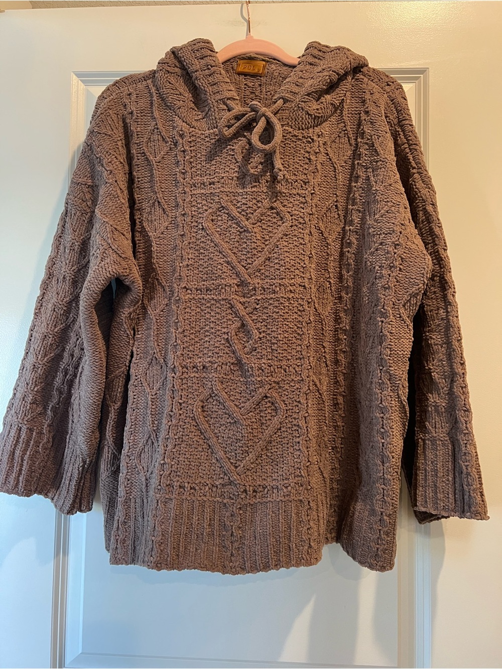 POL Brown Popcorn Chenille Knit Hooded Sweater